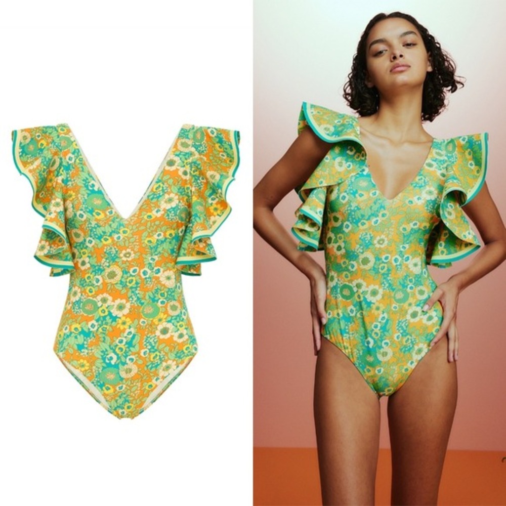 NWT Alémais Cristina Ruffle One Piece in Multicolor - Size XS